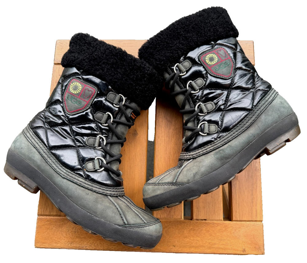 Ugg Australia Newberry Side Zip Waterproof Insulated Black gray Boots Women's 8